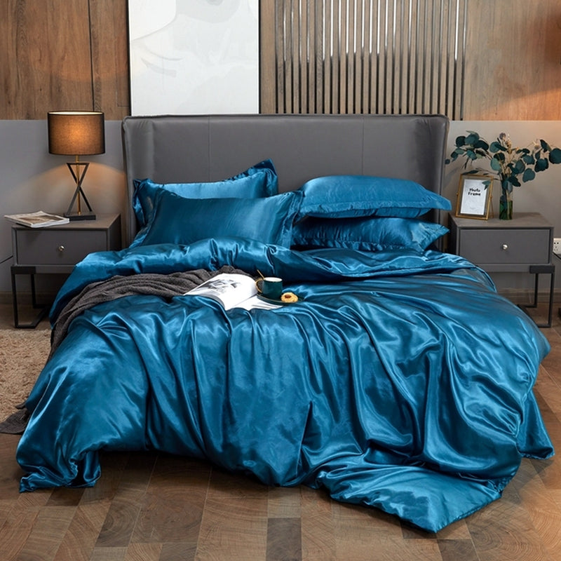 Bedding Set Solid Color Luxury Bedding Kit Rayon Satin Duvet Cover Set Twin Queen King Size Bed Set 2Pcs/3Pcs/4Pcs