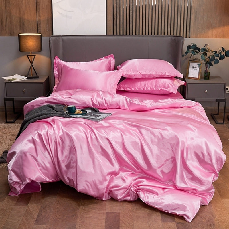 Bedding Set Solid Color Luxury Bedding Kit Rayon Satin Duvet Cover Set Twin Queen King Size Bed Set 2Pcs/3Pcs/4Pcs