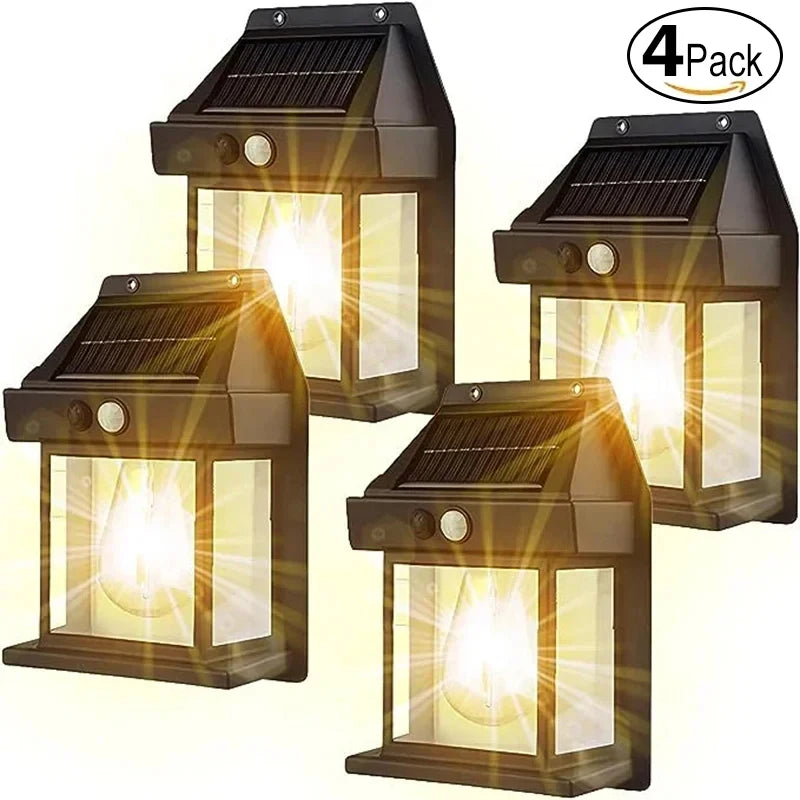 Solar Tungsten Night Lamp Intelligent Motion Sensor Wall Lamp 3 Lighting Modes Waterproof Courtyard Garden Decoration Lantern