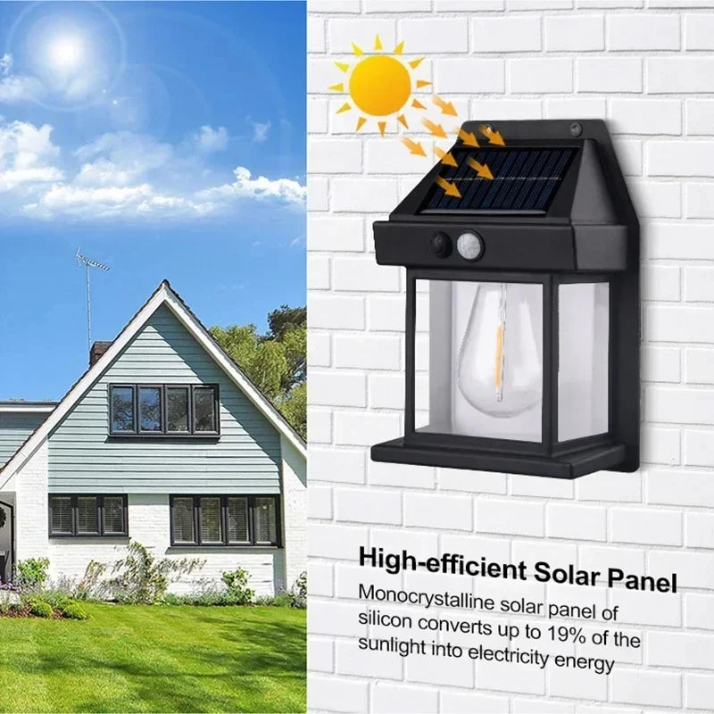 Solar Tungsten Night Lamp Intelligent Motion Sensor Wall Lamp 3 Lighting Modes Waterproof Courtyard Garden Decoration Lantern