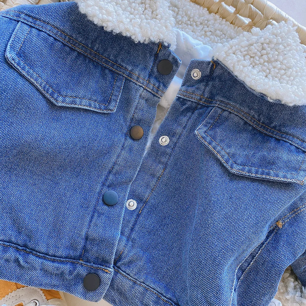 2023 New Spring Winter Kids Denim Jacket Baby Boys Girls Warm Coat Fashion Children Outerwear Toddler Baby Clothes