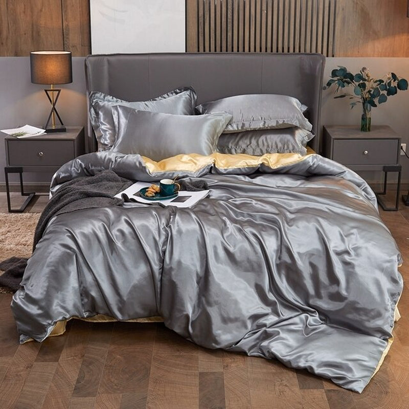 Bedding Set Solid Color Luxury Bedding Kit Rayon Satin Duvet Cover Set Twin Queen King Size Bed Set 2Pcs/3Pcs/4Pcs