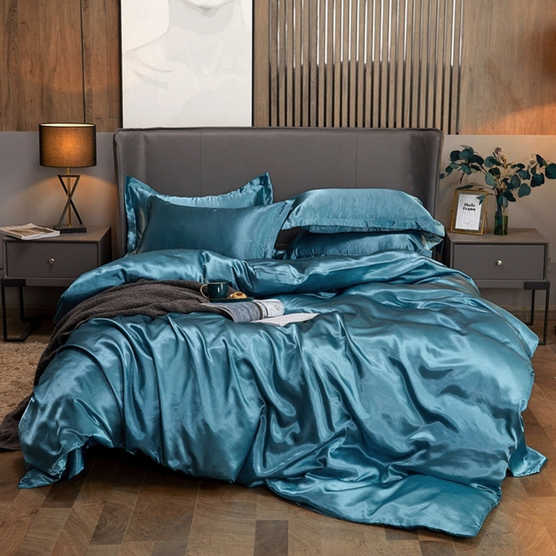 Bedding Set Solid Color Luxury Bedding Kit Rayon Satin Duvet Cover Set Twin Queen King Size Bed Set 2Pcs/3Pcs/4Pcs