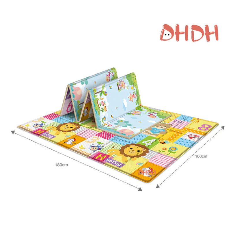 Baby Play Mat Foldable Children Carpet Double-Sided Cartoon Pattern Kids Room Carpet Educational Activity Surface Easy to Carry