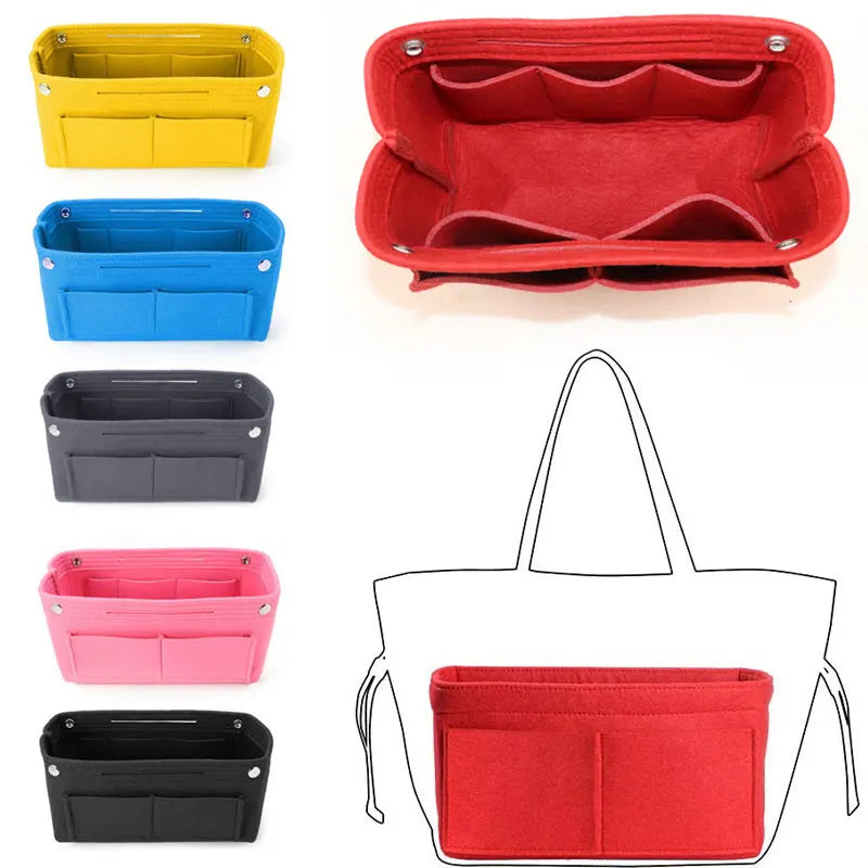 1PC Multifunction Women Felt Insert Bag Multi-Pocket Makeup Cosmetic Bags Travel Inner Purse Portable Handbag Storage Organizer