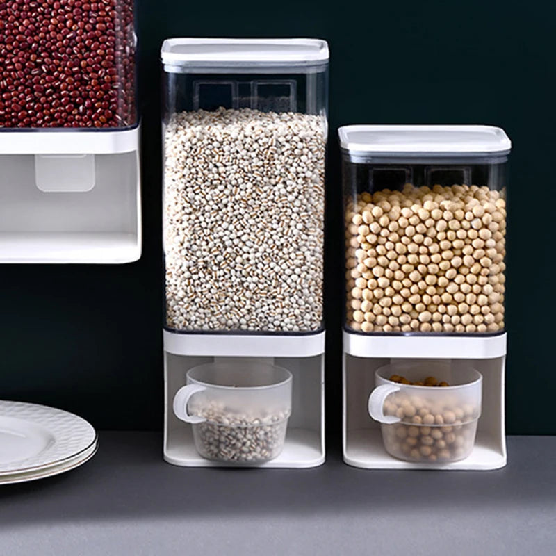 1L/1.5L Cereal Dispenser Wall Mounted Plastic Divided Rice Container Insect Proof Moisture Proof Rice Storage Kitchen Organizer