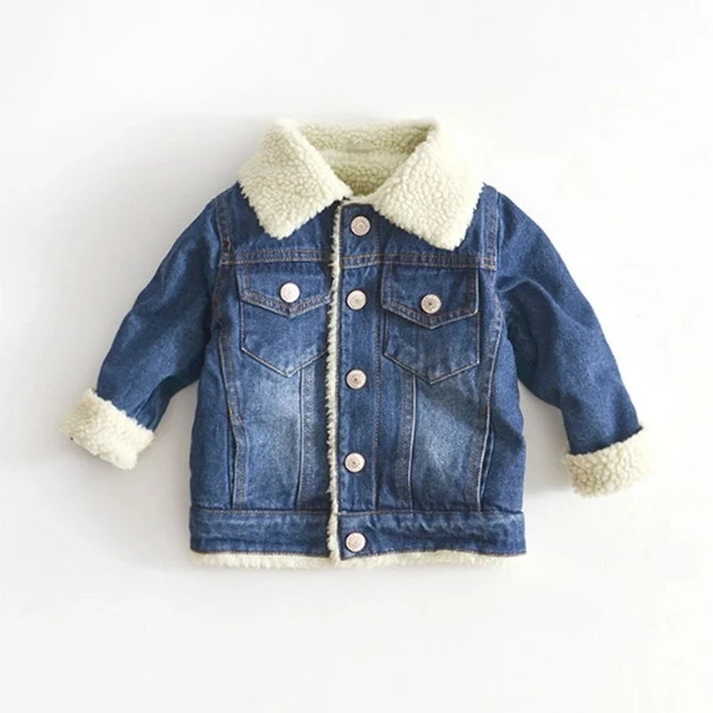 2023 New Spring Winter Kids Denim Jacket Baby Boys Girls Warm Coat Fashion Children Outerwear Toddler Baby Clothes