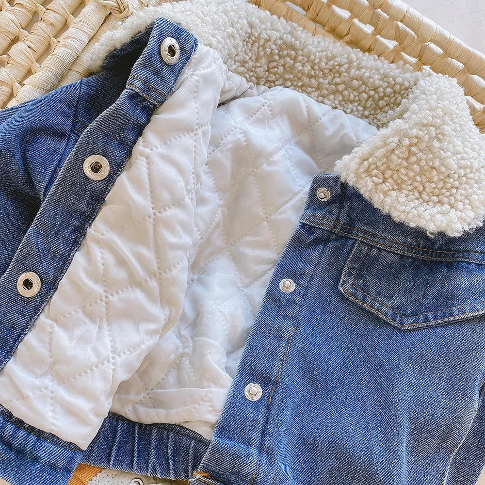 2023 New Spring Winter Kids Denim Jacket Baby Boys Girls Warm Coat Fashion Children Outerwear Toddler Baby Clothes