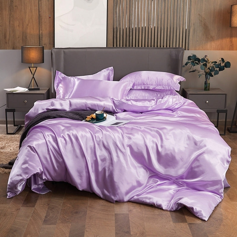 Bedding Set Solid Color Luxury Bedding Kit Rayon Satin Duvet Cover Set Twin Queen King Size Bed Set 2Pcs/3Pcs/4Pcs