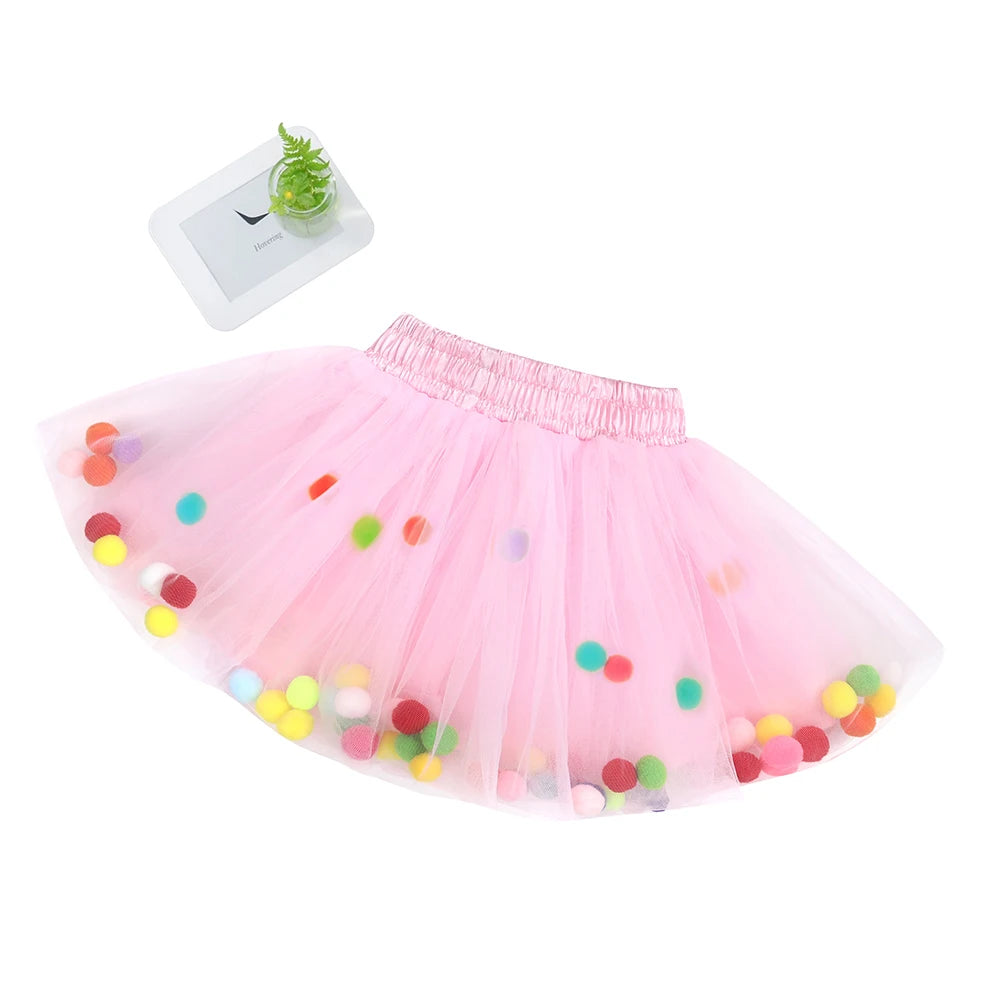 12M-6Y Princess Kids Baby Girl Colorful Balls Tutu Tulle Skirt 1 Pieces Bottom Party Girls Skirts Clothes Skirt for Girls Mini