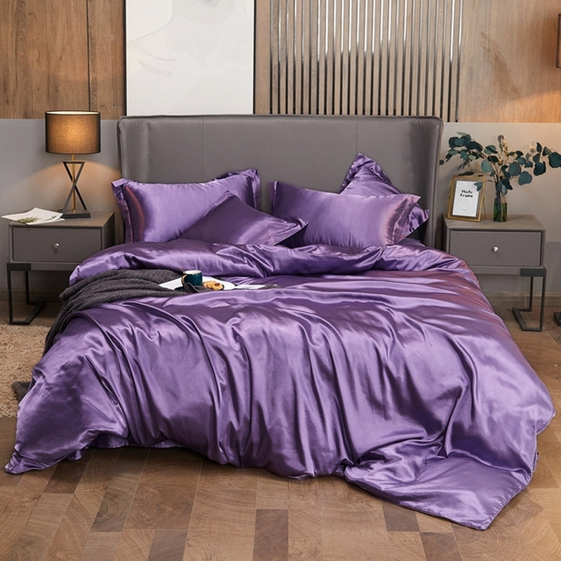 Bedding Set Solid Color Luxury Bedding Kit Rayon Satin Duvet Cover Set Twin Queen King Size Bed Set 2Pcs/3Pcs/4Pcs