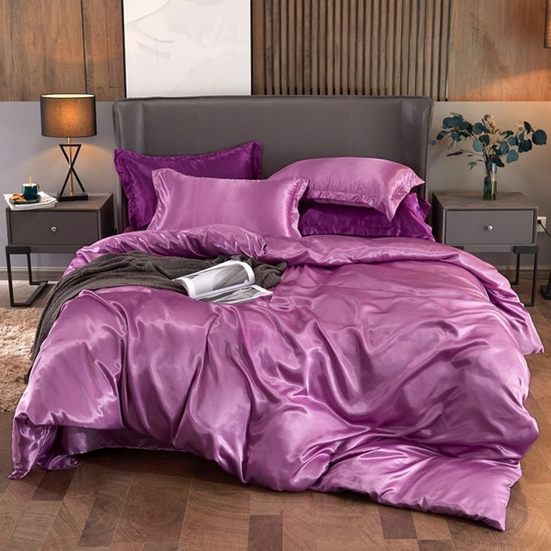 Bedding Set Solid Color Luxury Bedding Kit Rayon Satin Duvet Cover Set Twin Queen King Size Bed Set 2Pcs/3Pcs/4Pcs