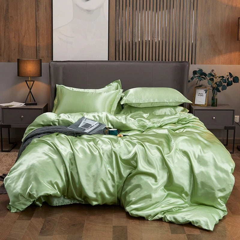 Bedding Set Solid Color Luxury Bedding Kit Rayon Satin Duvet Cover Set Twin Queen King Size Bed Set 2Pcs/3Pcs/4Pcs