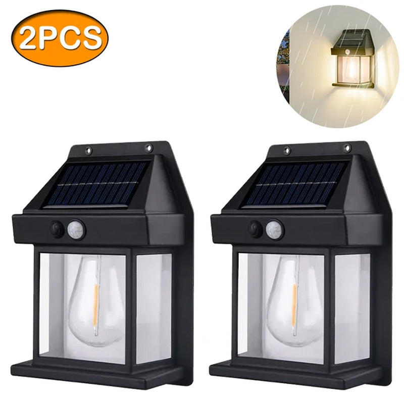 Solar Tungsten Night Lamp Intelligent Motion Sensor Wall Lamp 3 Lighting Modes Waterproof Courtyard Garden Decoration Lantern